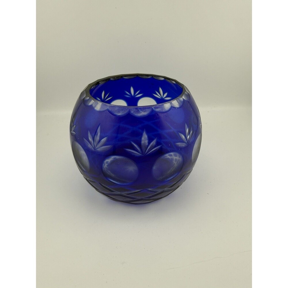 Crystal Legends by Godinger Cobalt Blue Rose Bowl Lead Crystal